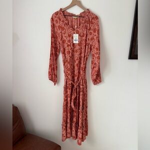 DownEast Terracotta Floral Long Sleeve Dress in Size XL